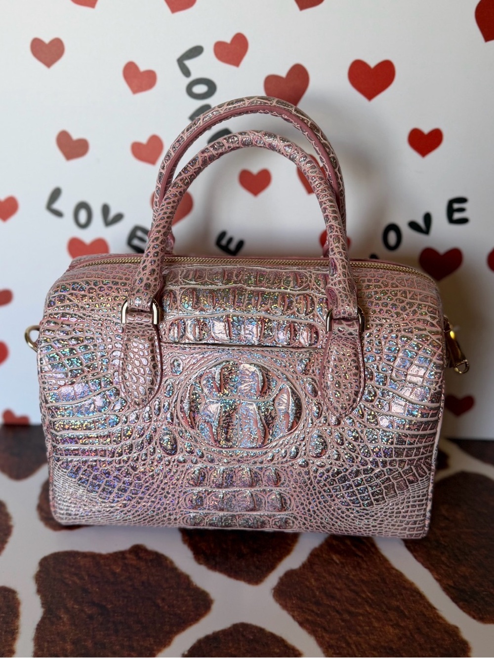 Brahmin Pixie Dust Stacy Satchel Limited Edition Pink Sparkle EUC FIRM - Picture 9 of 16